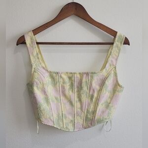 Altar'd State Yellow, Green, And Pink Corset Crop Top